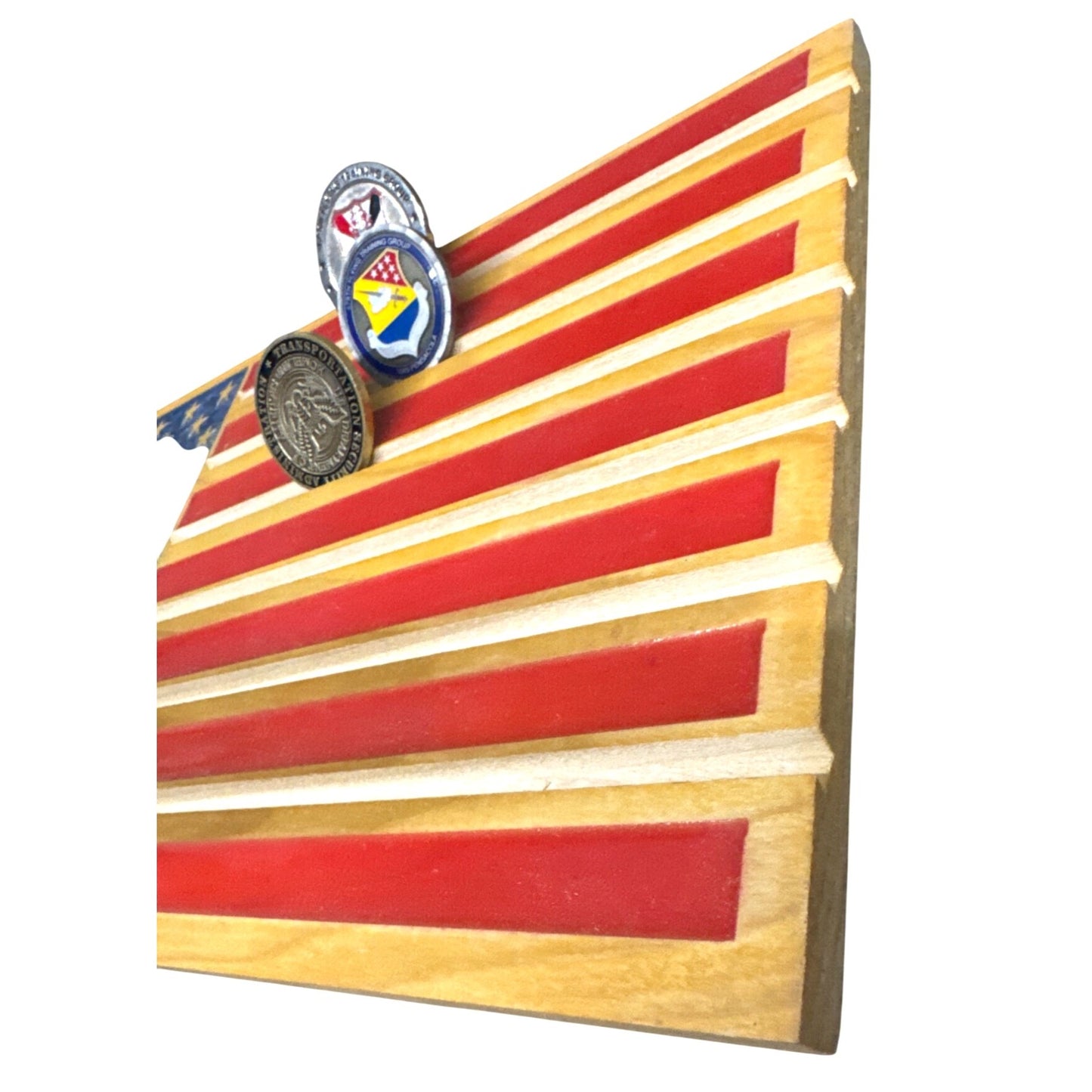 Wooden American Flag Challenge Coin Desk Display Holder Gift
