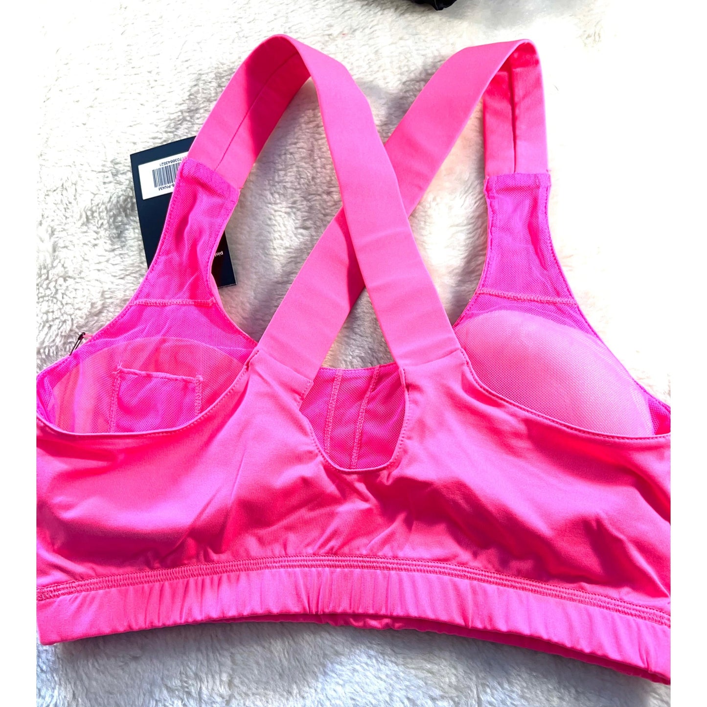 Pink Lipstick Sweat Sports Bra With Secret Pocket Crisscross Straps Pink SZ Medium NWT