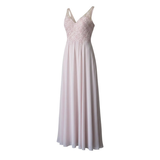Azazie Blush Pink Lace & Chiffon Maxi Dress With Floral Embellished Bodice Size A0