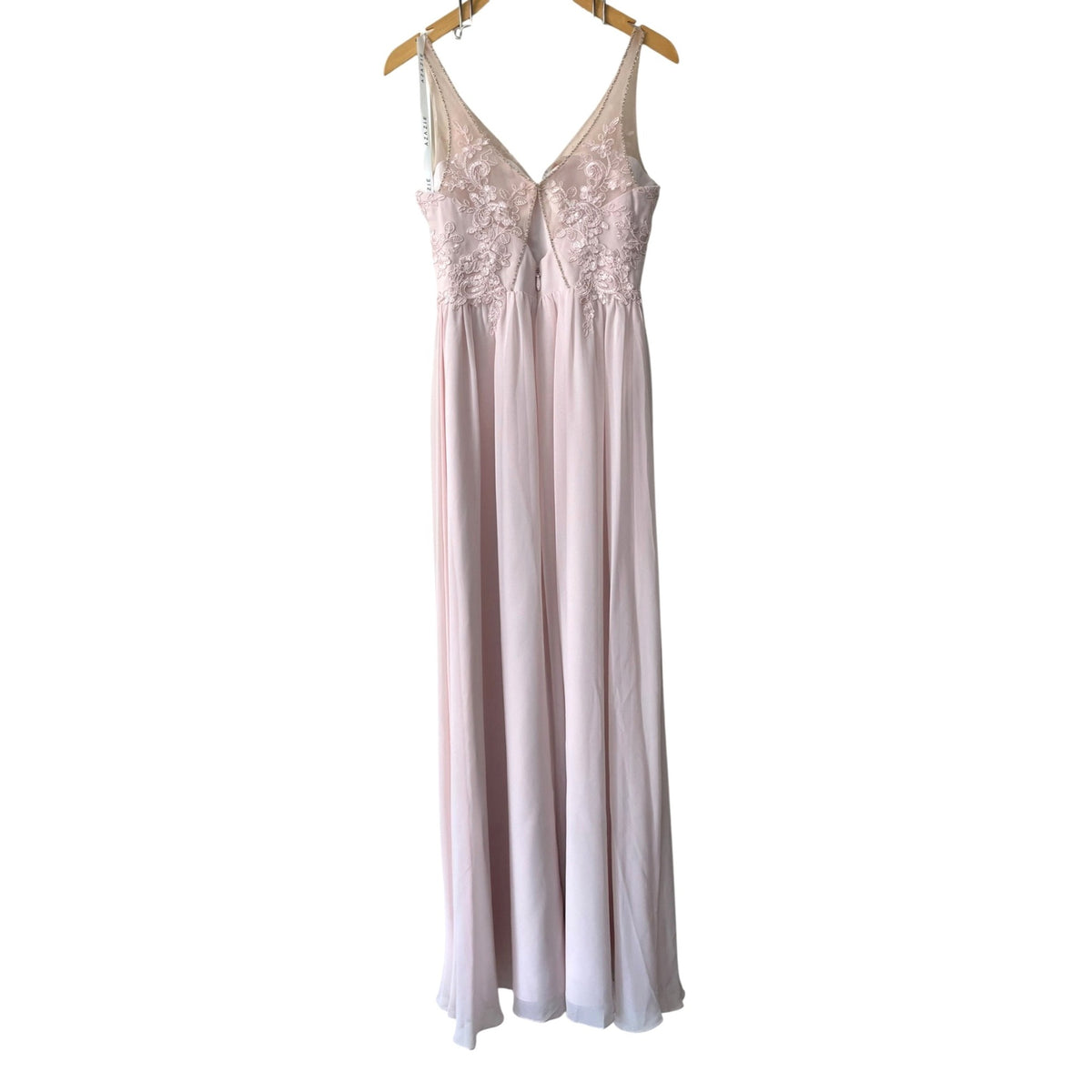 Azazie Blush Pink Lace & Chiffon Maxi Dress With Floral Embellished Bodice Size A0
