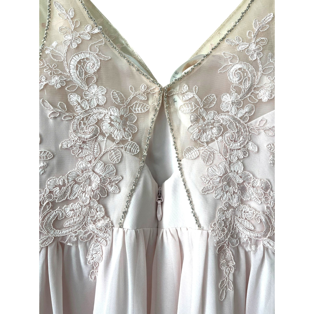 Azazie Blush Pink Lace & Chiffon Maxi Dress With Floral Embellished Bodice Size A0