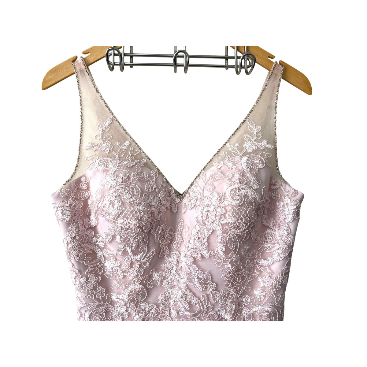 Azazie Blush Pink Lace & Chiffon Maxi Dress With Floral Embellished Bodice Size A0