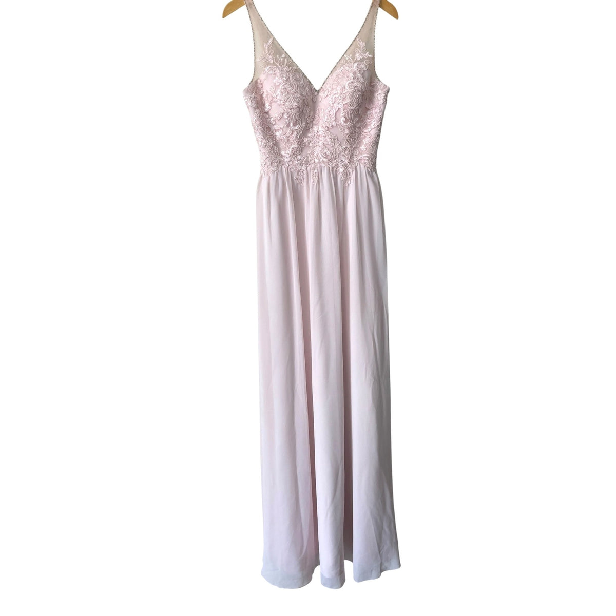 Azazie Blush Pink Lace & Chiffon Maxi Dress With Floral Embellished Bodice Size A0