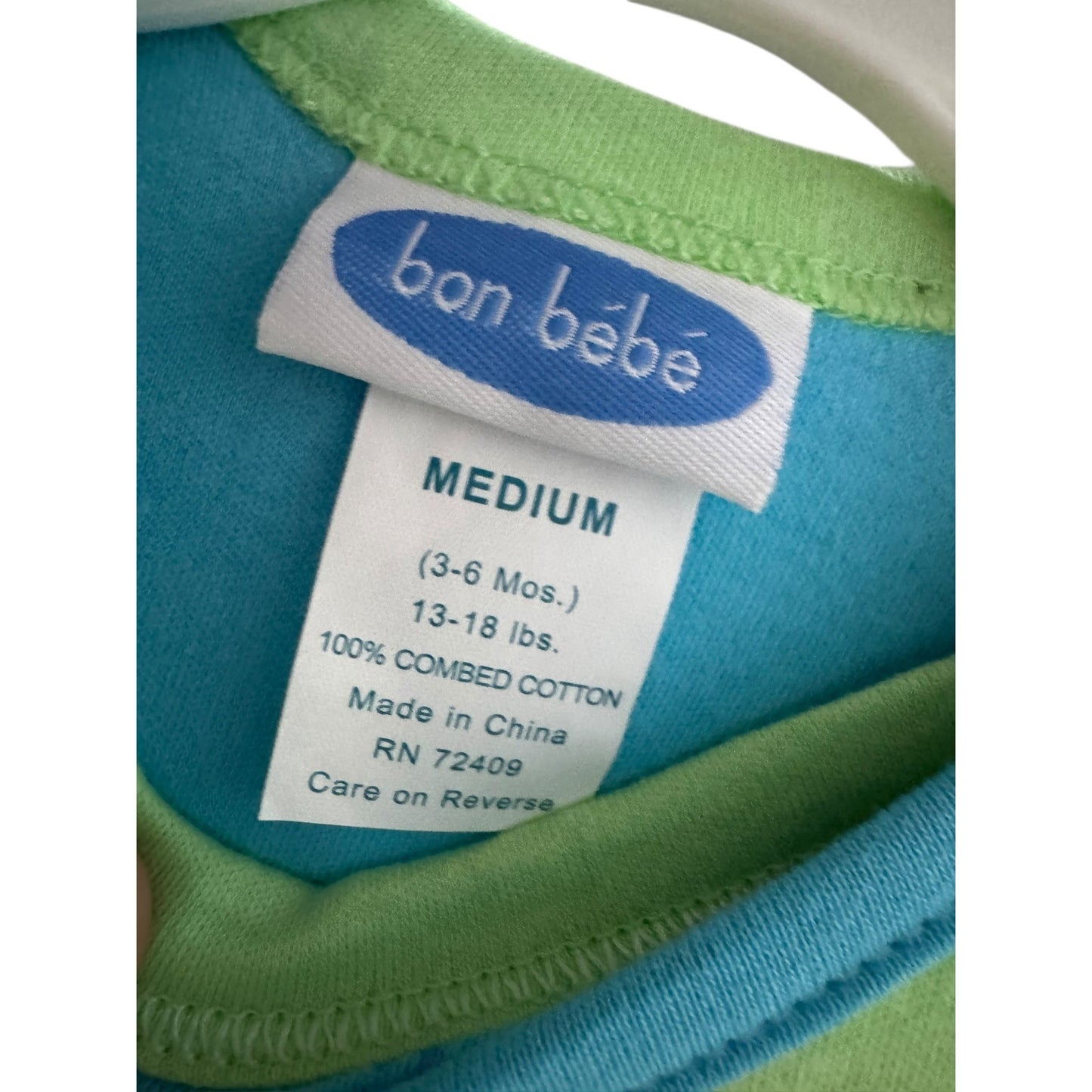 Bon Bébé 3-Piece Baby Outfit Set With Bib Bodysuit & Blanket - Monkey Design - Medium 3-6 Mos Blue/Green