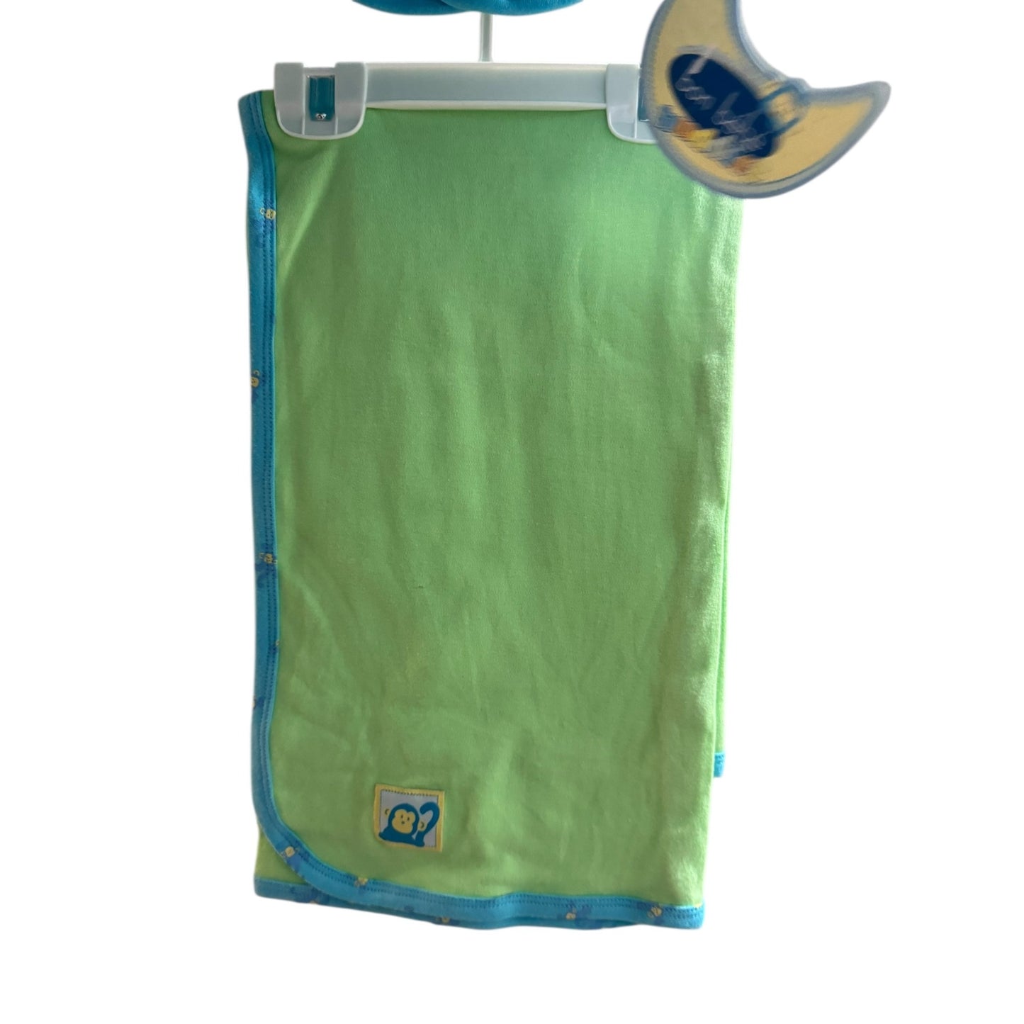 Bon Bébé 3-Piece Baby Outfit Set With Bib Bodysuit & Blanket - Monkey Design - Medium 3-6 Mos Blue/Green