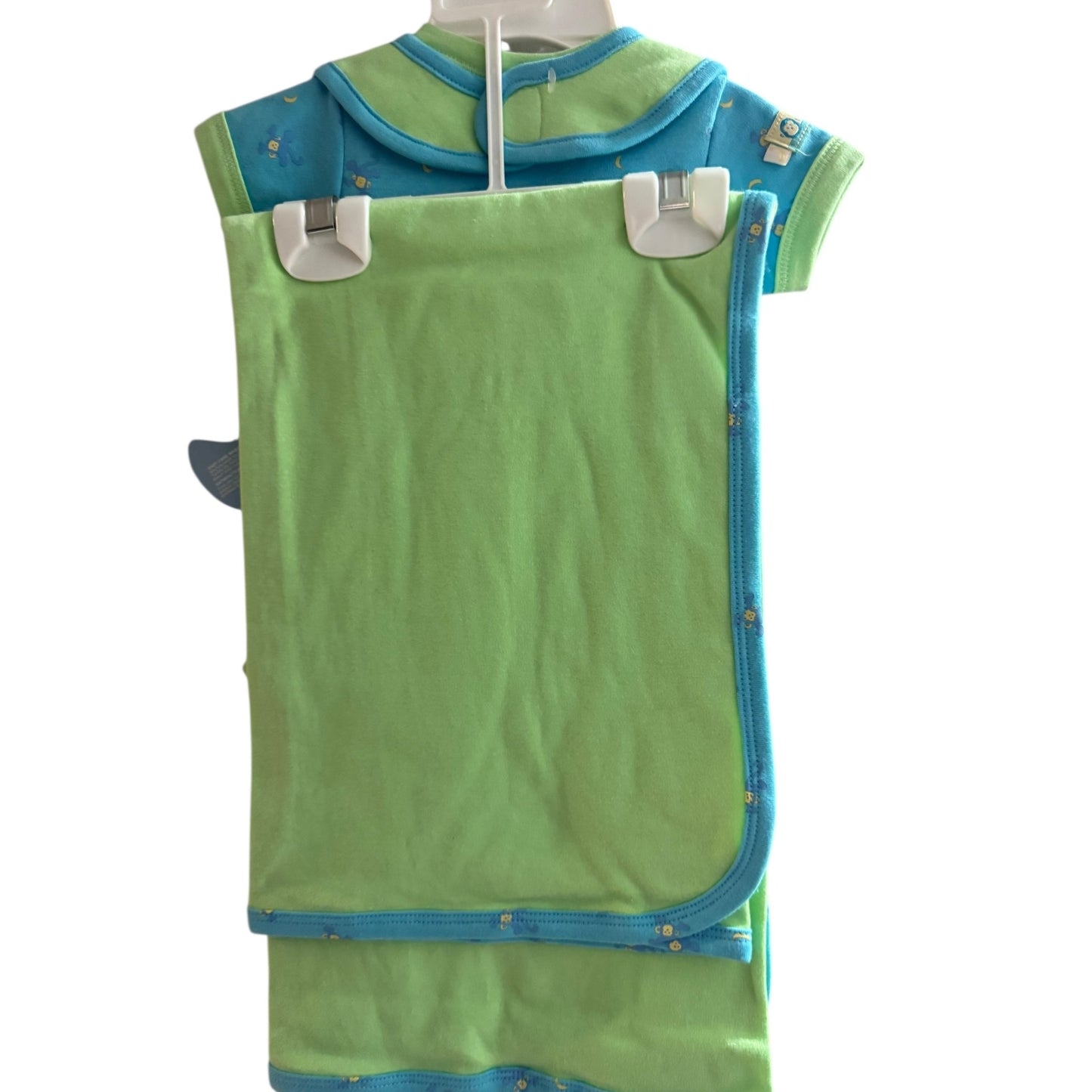 Bon Bébé 3-Piece Baby Outfit Set With Bib Bodysuit & Blanket - Monkey Design - Medium 3-6 Mos Blue/Green