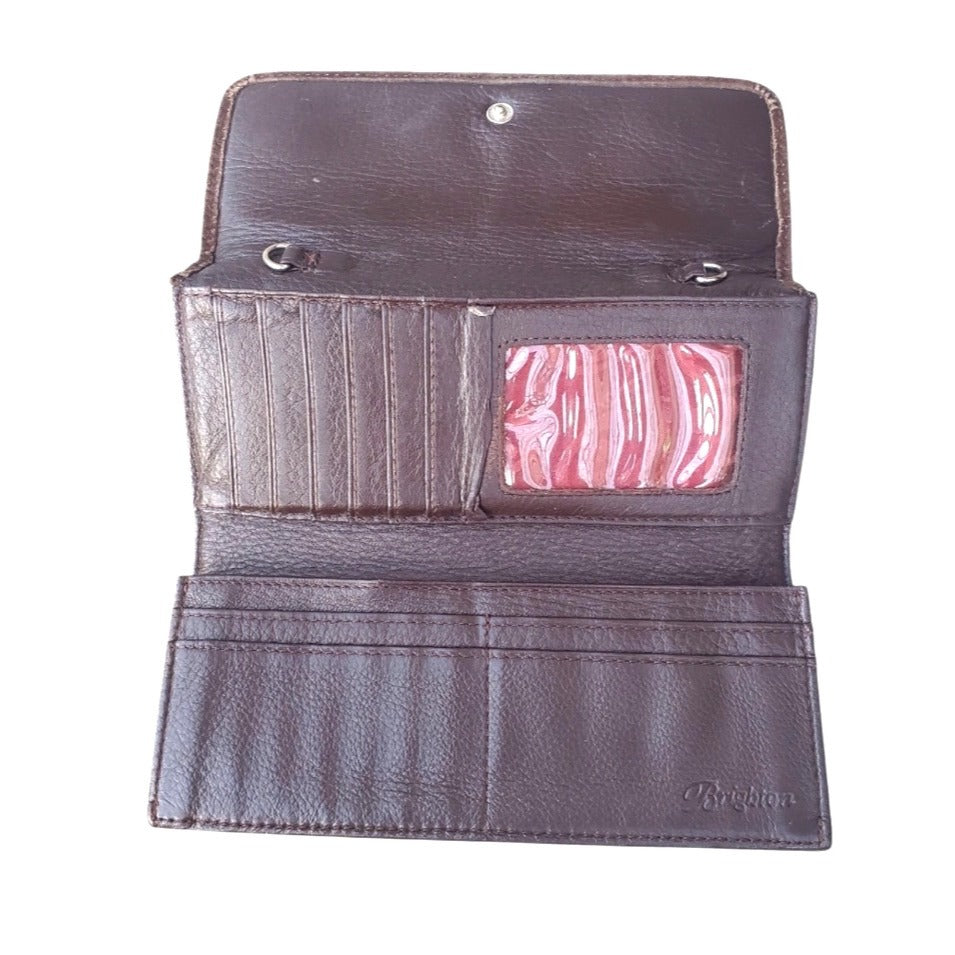 Brighton Women's Brown Leather Floral Embroidered Wallet