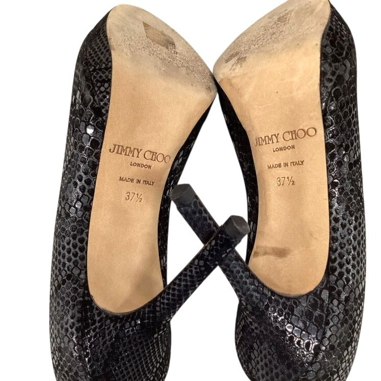 Jimmy Choo London Python Leather Peep-Toe Heels 37.5 (US 7.5)
