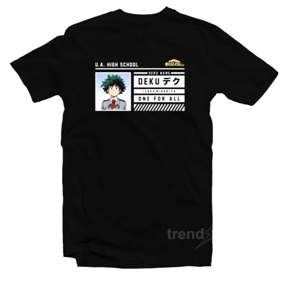 My Hero Academia Deku Character ID T-Shirt Black Medium Cotton Anime Tee Funimation