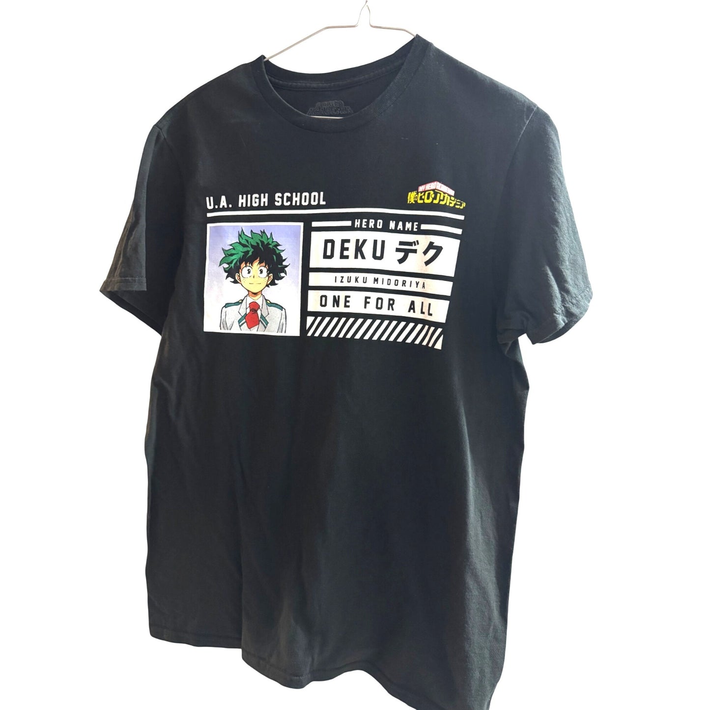 My Hero Academia Deku Character ID T-Shirt Black Medium Cotton Anime Tee Funimation