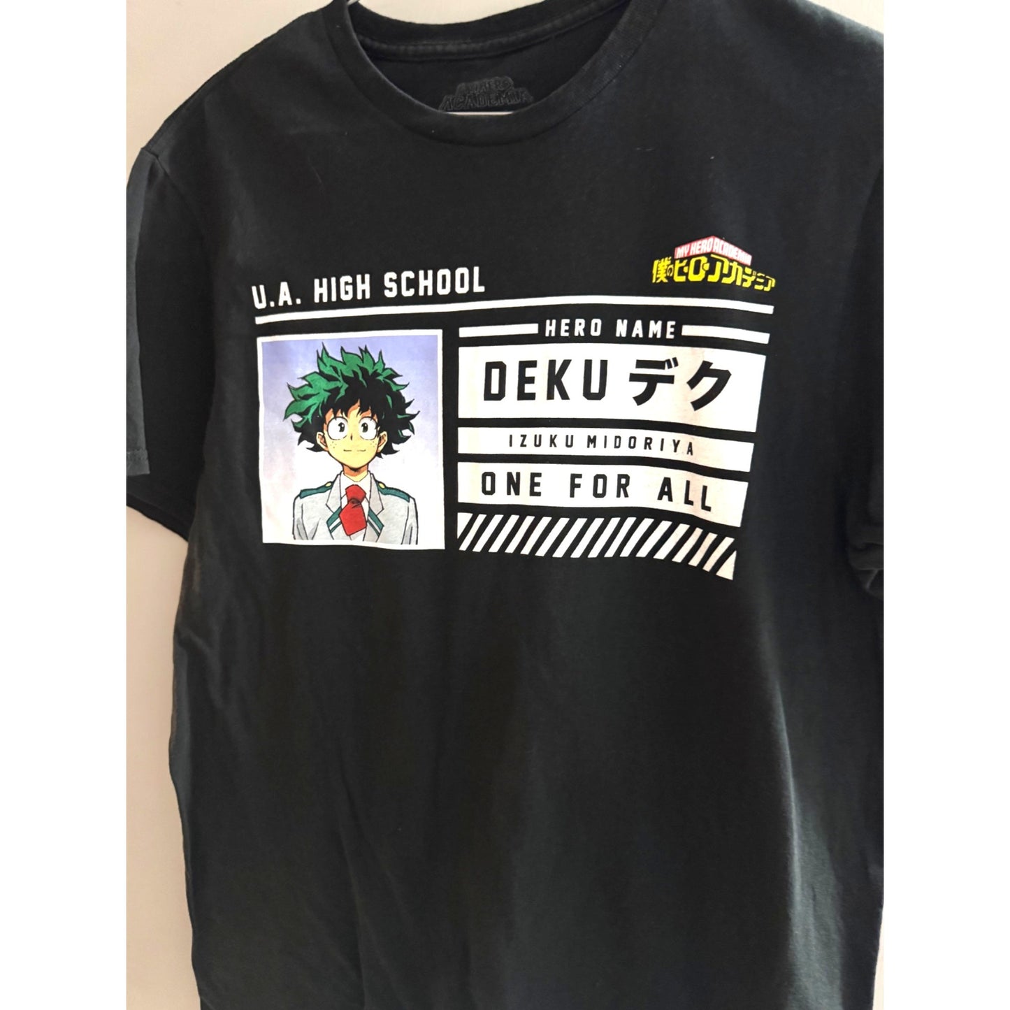 My Hero Academia Deku Character ID T-Shirt Black Medium Cotton Anime Tee Funimation