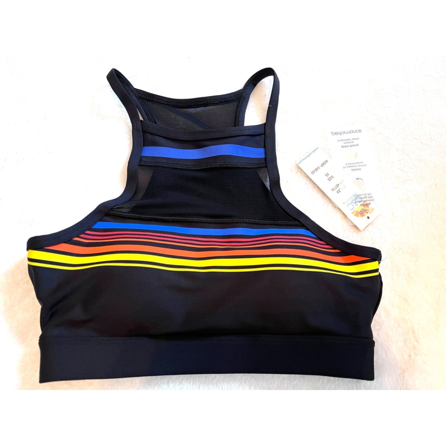 C&C California Women's Performance Sports Bra XS Black W/ Rainbow Stripe NWT