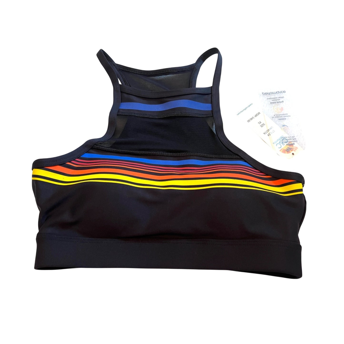 C&C California Women's Performance Sports Bra XS Black W/ Rainbow Stripe NWT