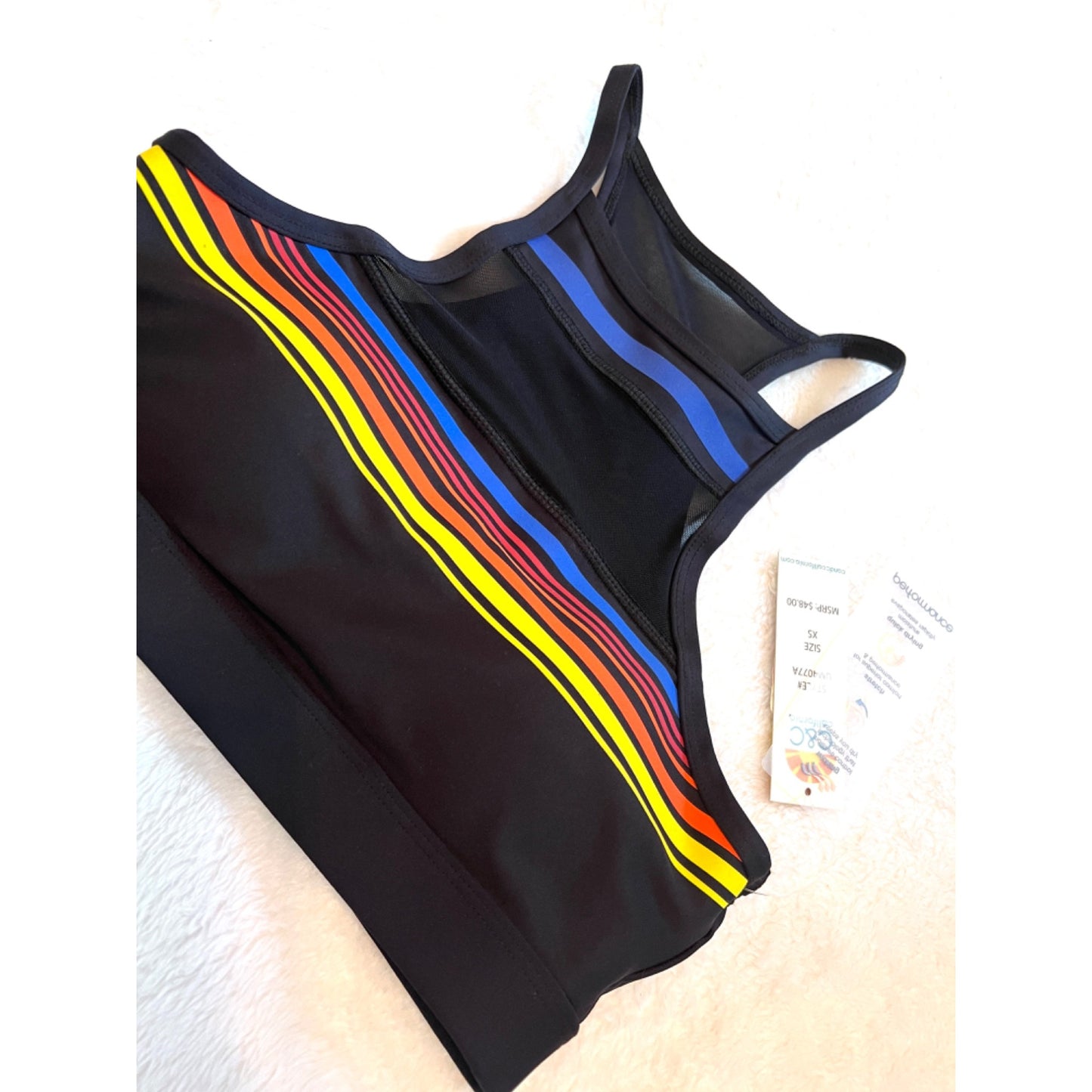 C&C California Women's Performance Sports Bra XS Black W/ Rainbow Stripe NWT
