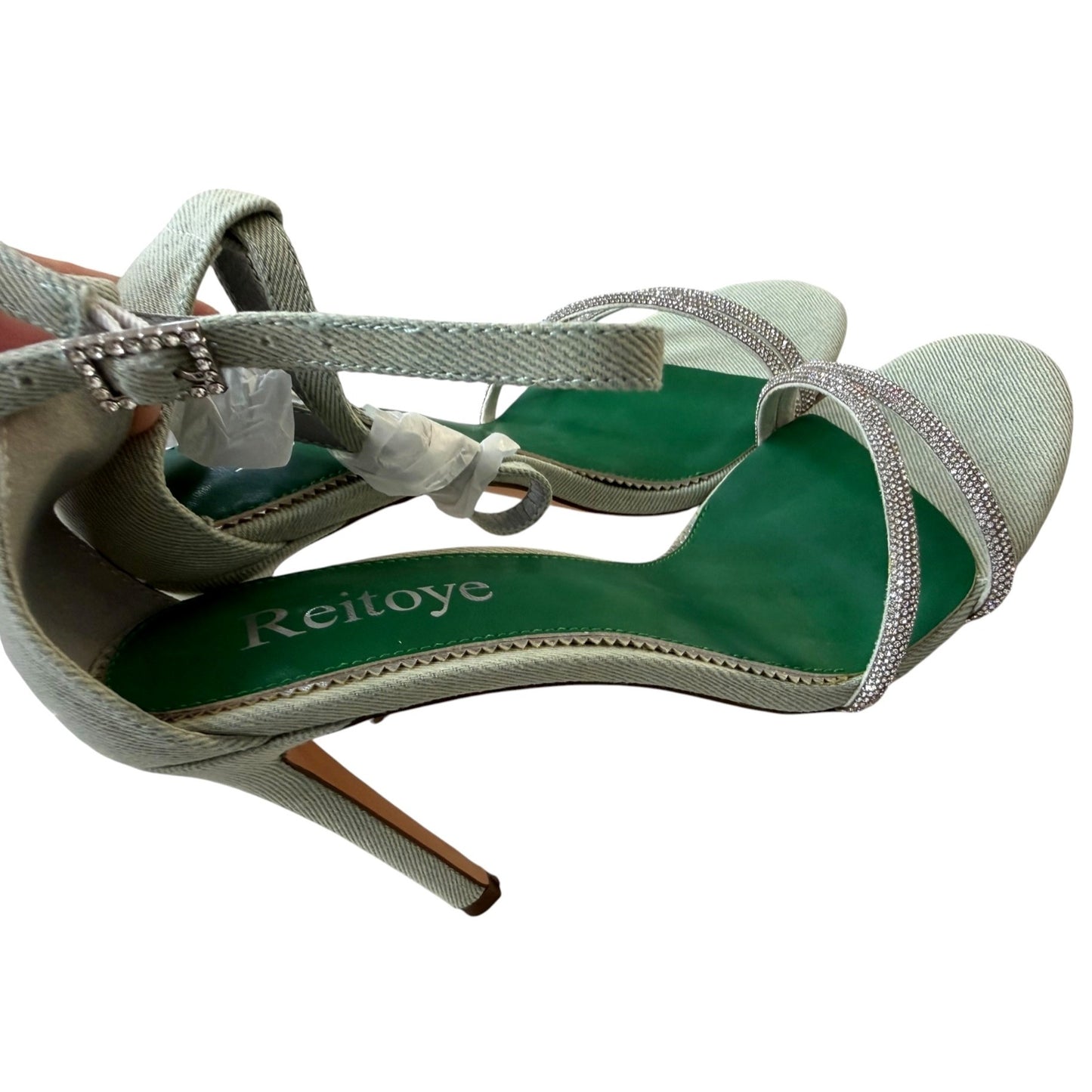 Reitoyé Women's Light Green Ankle Strap Open Toe Stiletto Heel Sandals Size 9.5 NWB