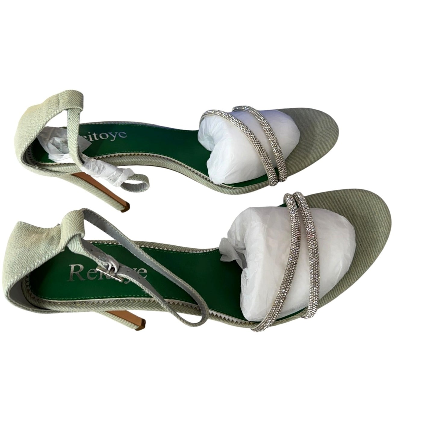 Reitoyé Women's Light Green Ankle Strap Open Toe Stiletto Heel Sandals Size 9.5 NWB