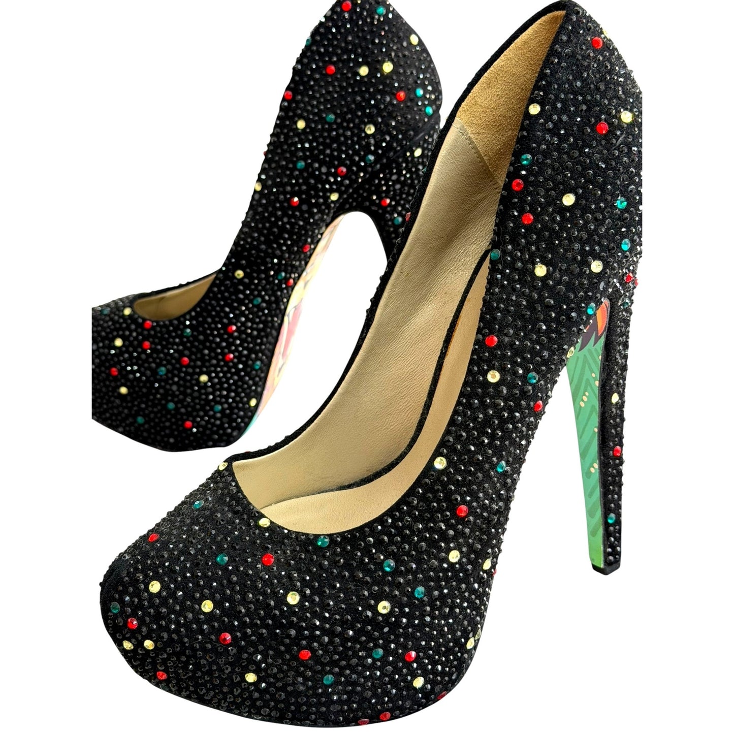 Taylor Says Black Rhinestone Platform Heels Sz 10