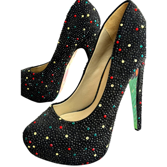 Taylor Says Black Rhinestone Platform Heels Sz 10
