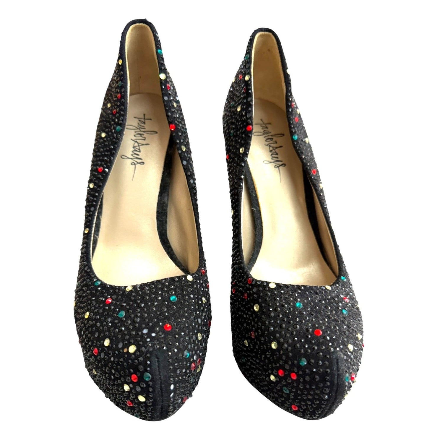 Taylor Says Black Rhinestone Platform Heels Sz 10