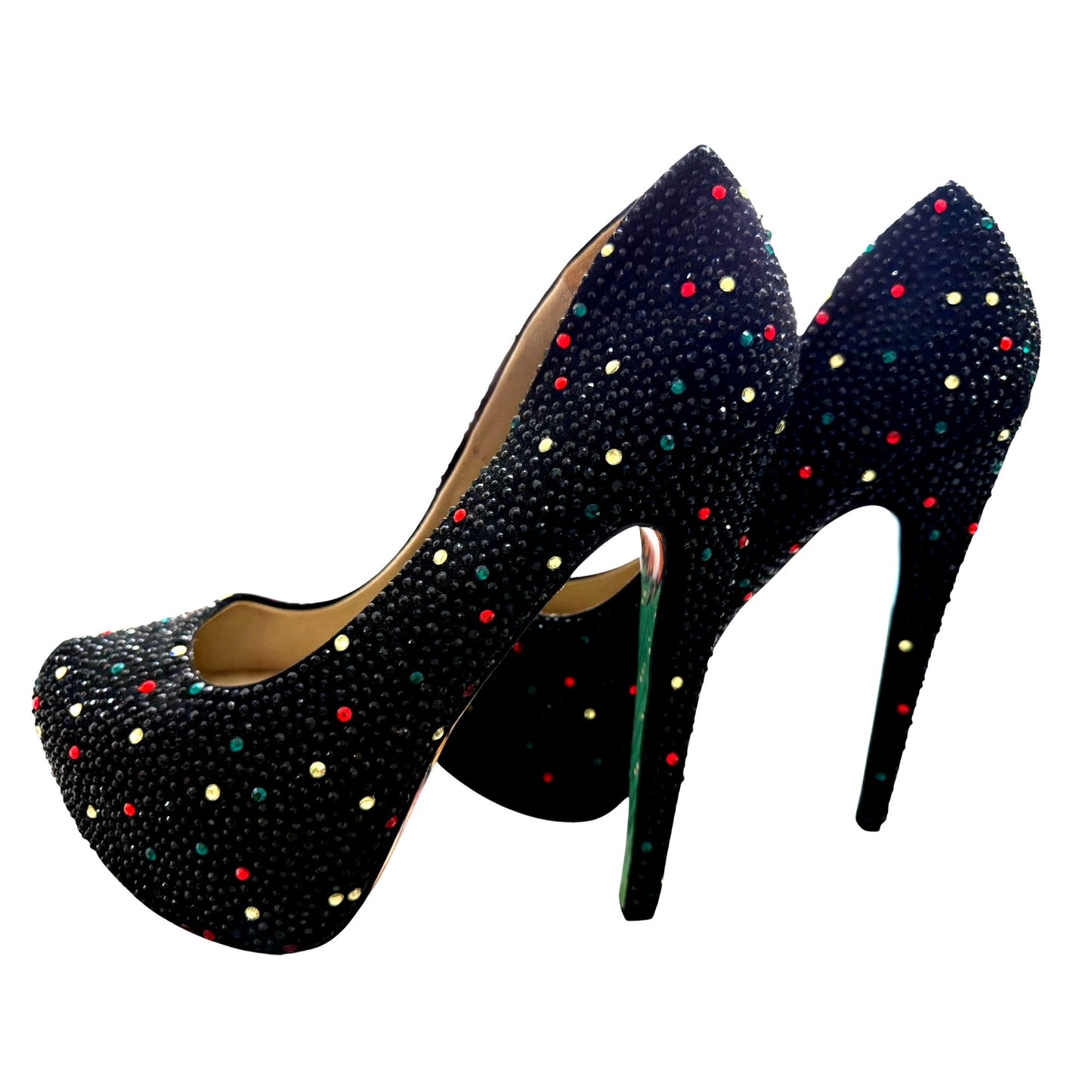 Taylor Says Black Rhinestone Platform Heels Sz 10