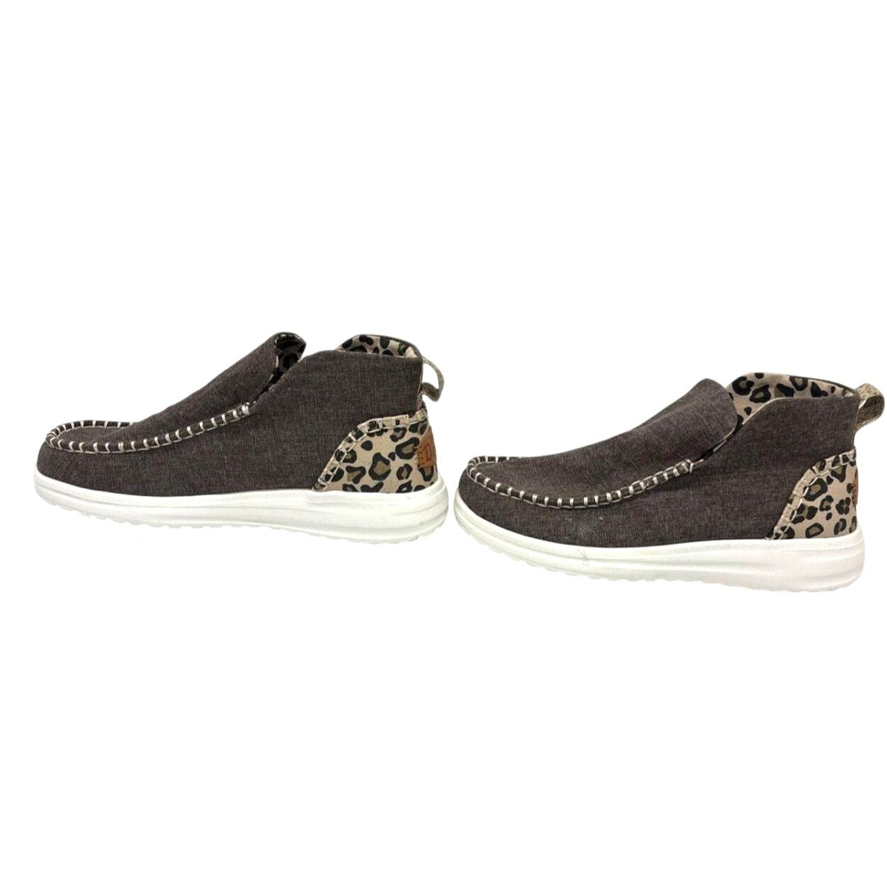 Hey Dude Grey & Leopard Print High Top Slip-On Casual Shoe Women 7 NWT