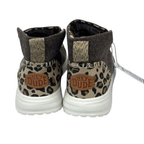 Hey Dude Grey & Leopard Print High Top Slip-On Casual Shoe Women 7 NWT