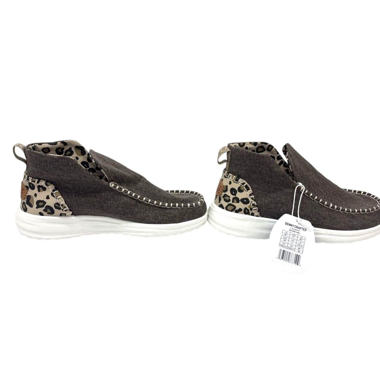 Hey Dude Grey & Leopard Print High Top Slip-On Casual Shoe Women 7 NWT