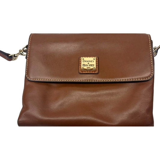 Dooney & Bourke Womens Brown Leather Crossbody Bag With Red Interior & Multiple Compartments