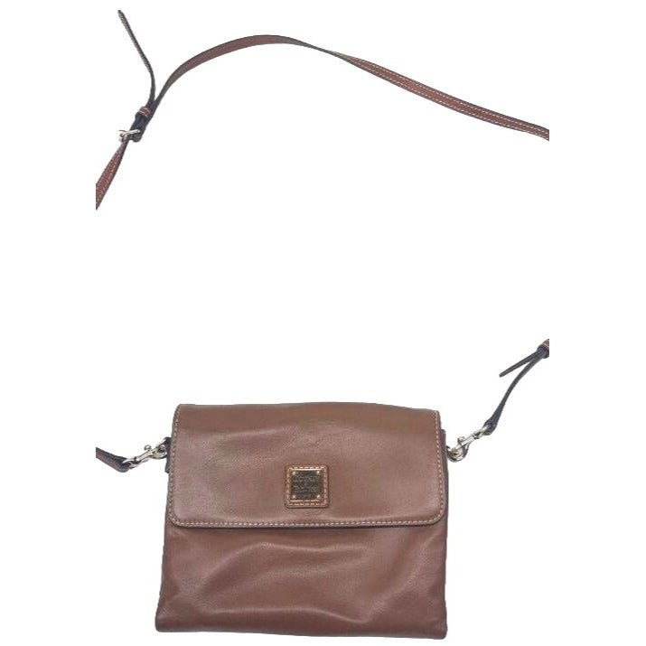 Dooney & Bourke Womens Brown Leather Crossbody Bag With Red Interior & Multiple Compartments