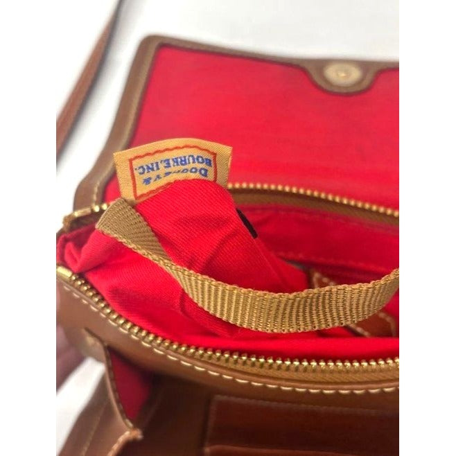 Dooney & Bourke Womens Brown Leather Crossbody Bag With Red Interior & Multiple Compartments