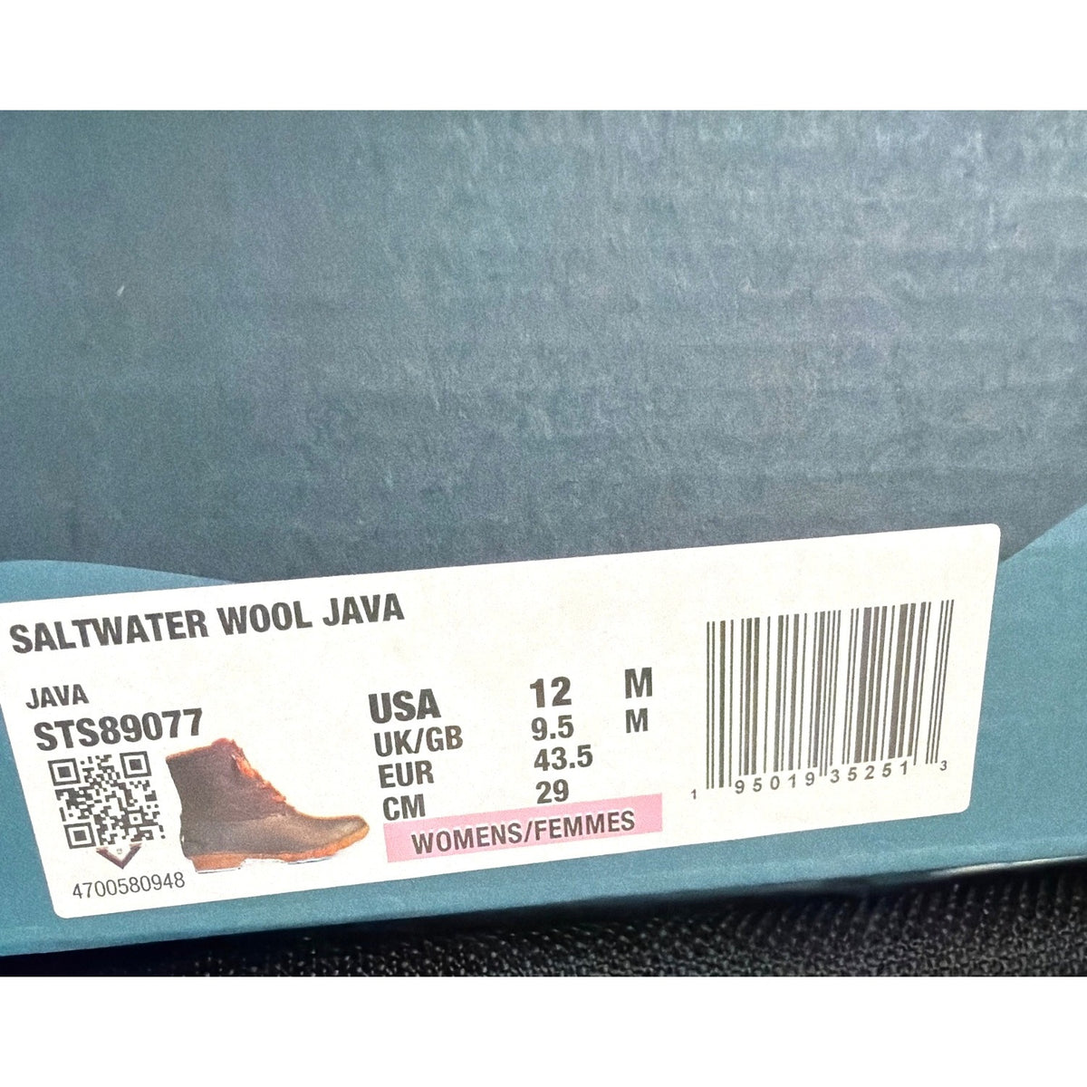 Sperry Saltwater Wool Java Duck Boots Women's Size 12 New With Box