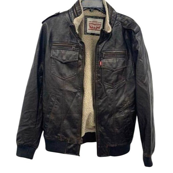 Levi's Men's Faux Leather Sherpa Lined Jacket With Zip Pockets Size S