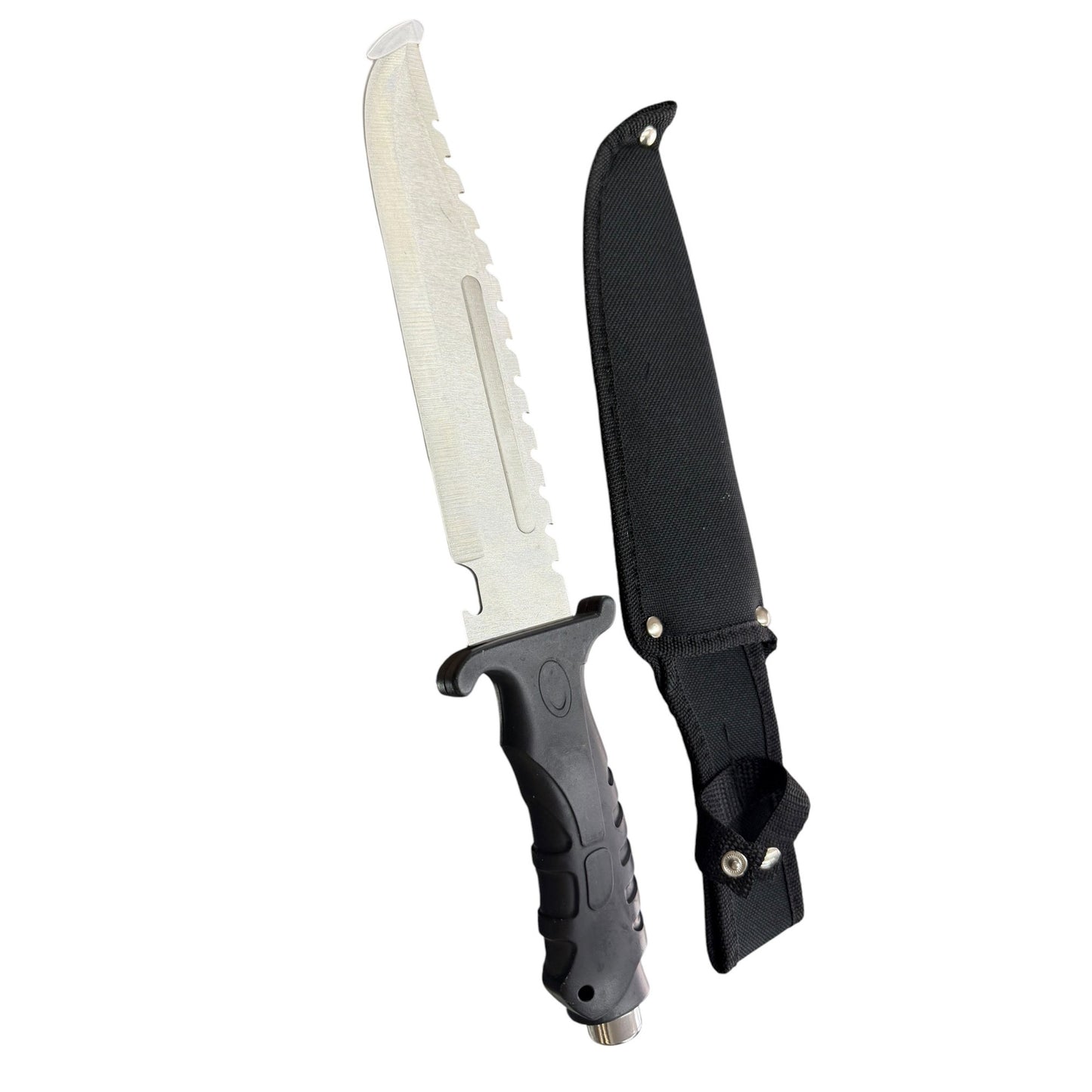 Survival Knife With Serrated Stainless Steel Blade Black Rubber Handle & Nylon Sheath - Durable Outdoor Tool For Camping & Hunting