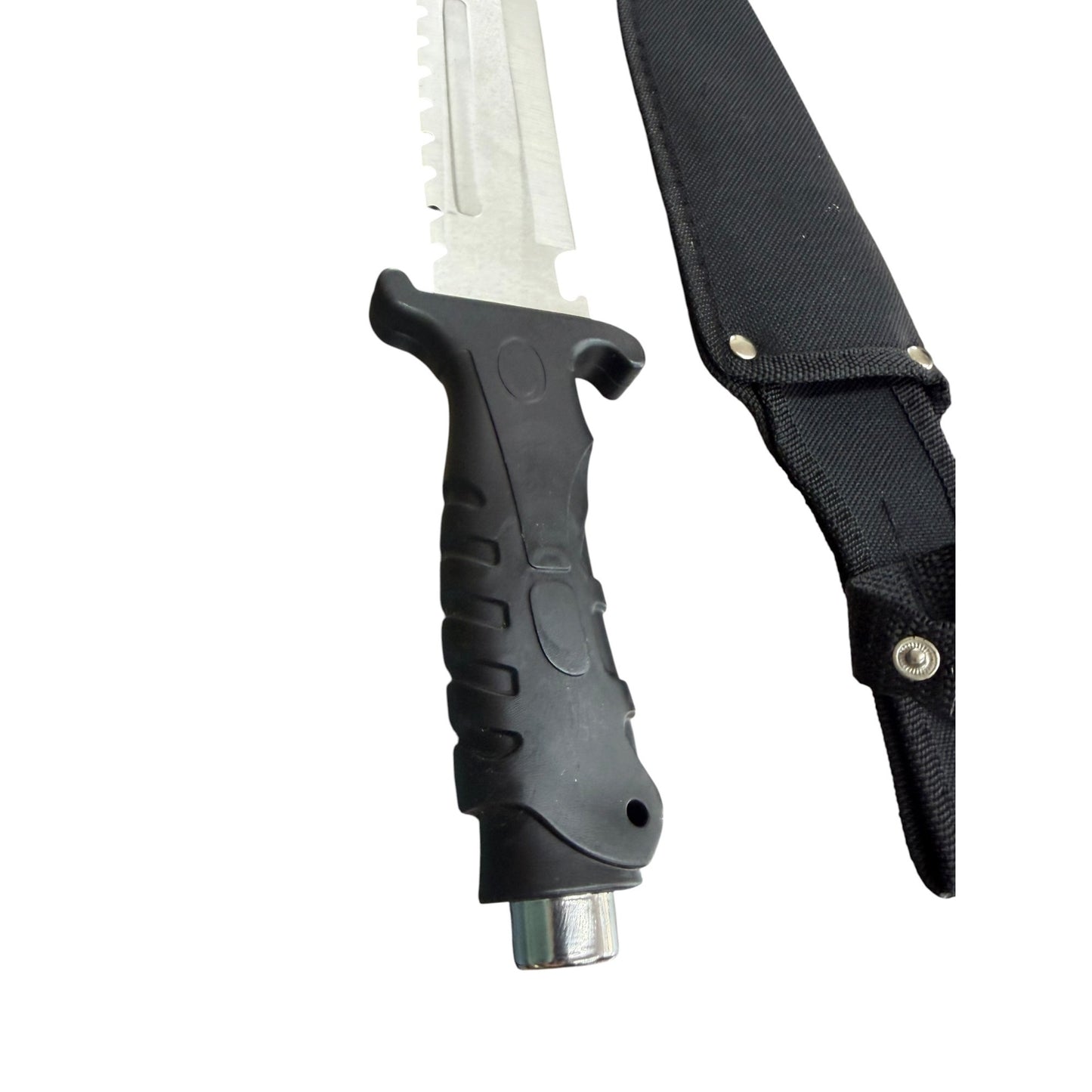 Survival Knife With Serrated Stainless Steel Blade Black Rubber Handle & Nylon Sheath - Durable Outdoor Tool For Camping & Hunting