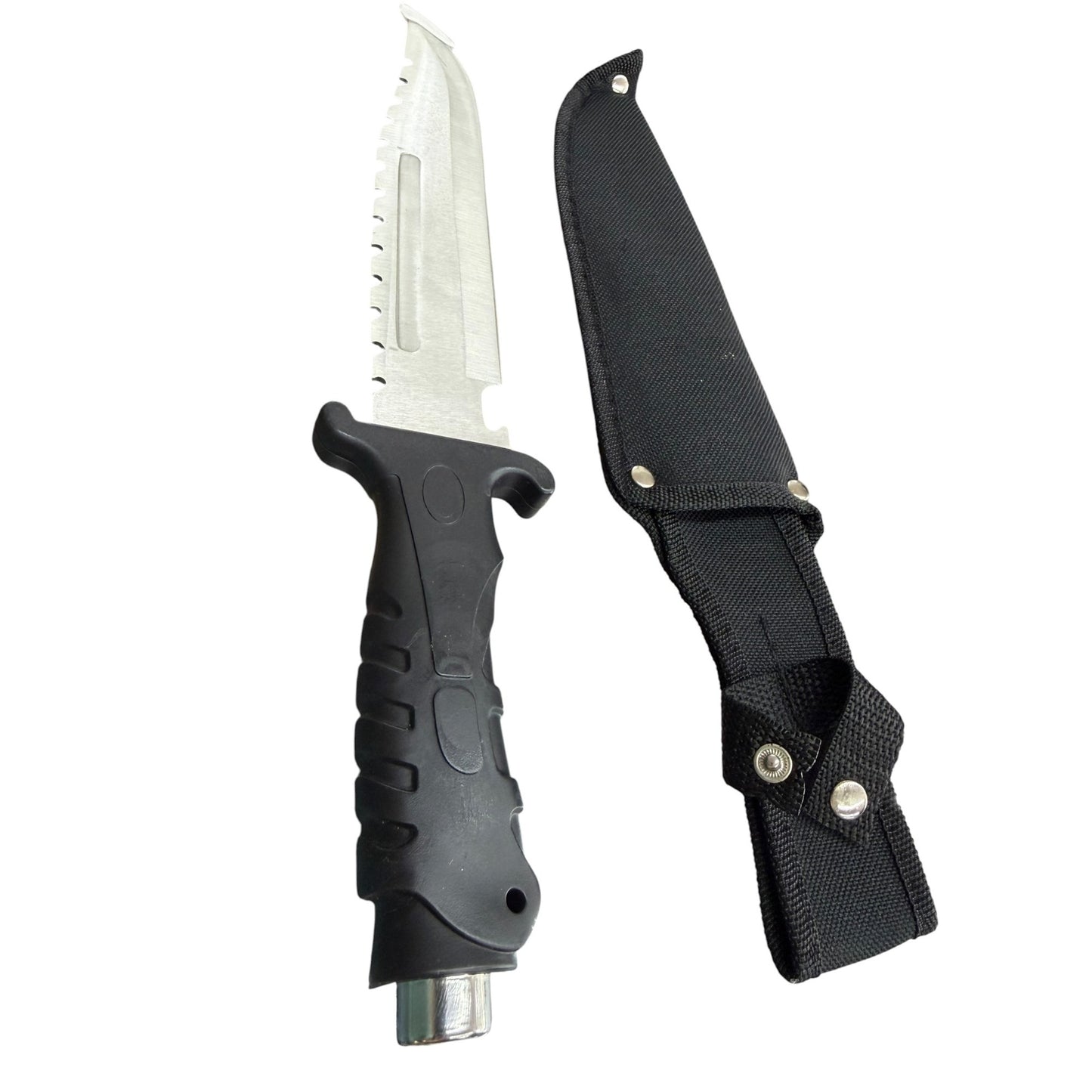 Survival Knife With Serrated Stainless Steel Blade Black Rubber Handle & Nylon Sheath - Durable Outdoor Tool For Camping & Hunting