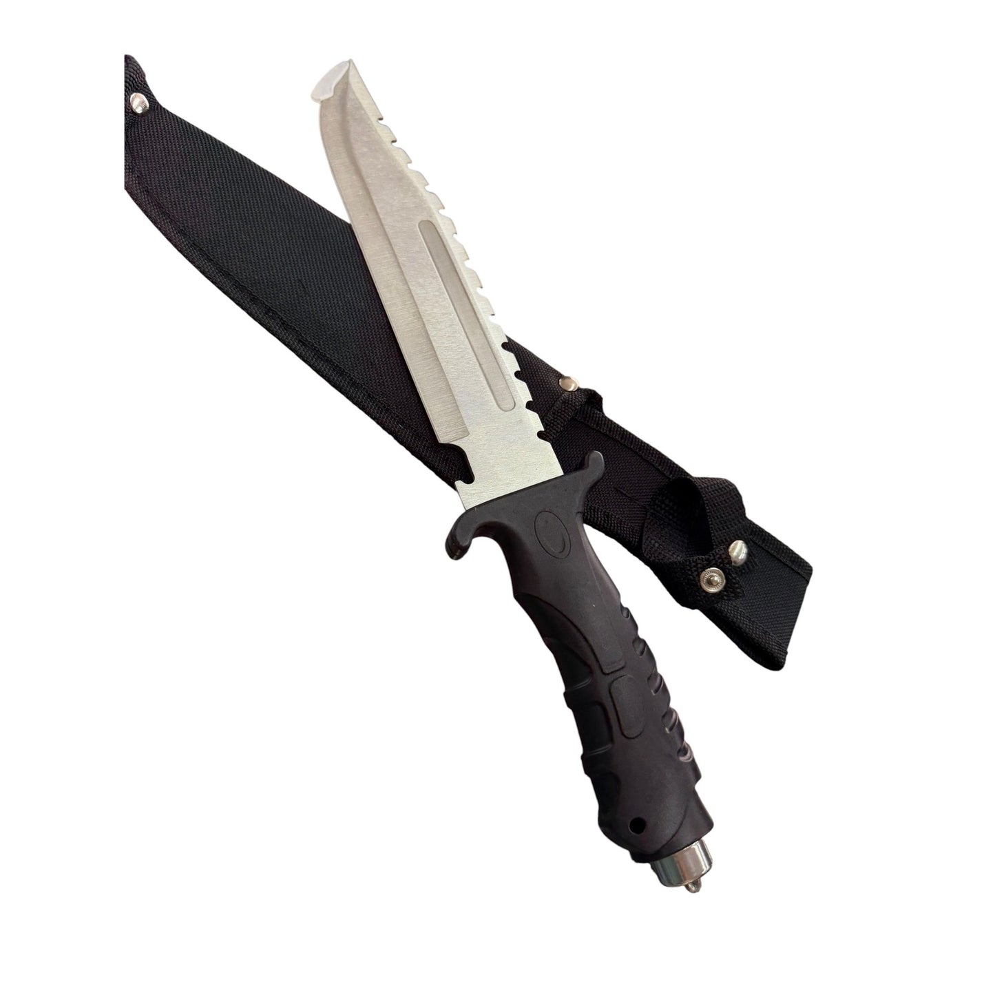 Survival Knife With Serrated Stainless Steel Blade Black Rubber Handle & Nylon Sheath - Durable Outdoor Tool For Camping & Hunting