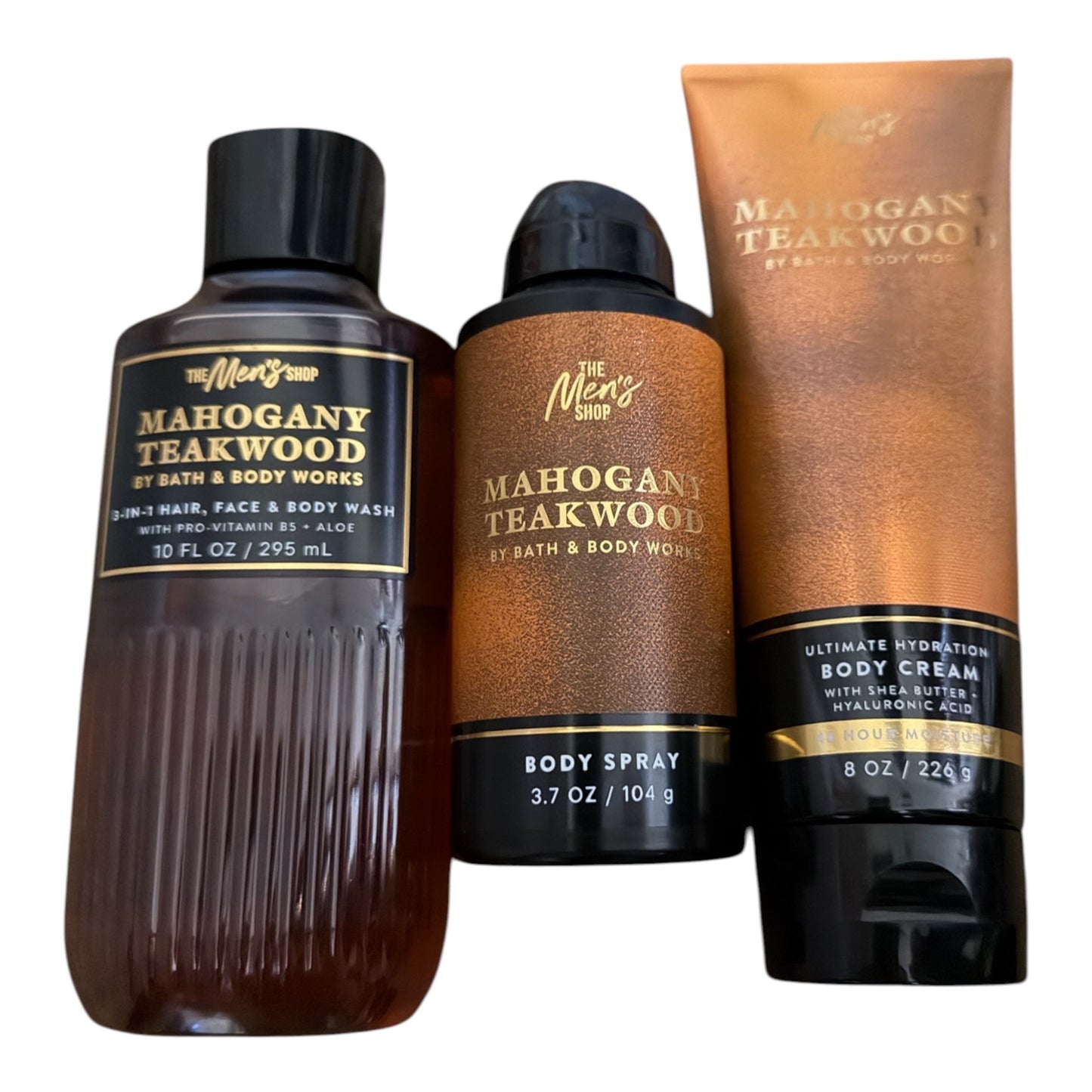 Mahogany Teakwood Bath & Body Works Mens 3-Piece Set: Body Cream Spray & 3-In-1 Hair & Body Wash