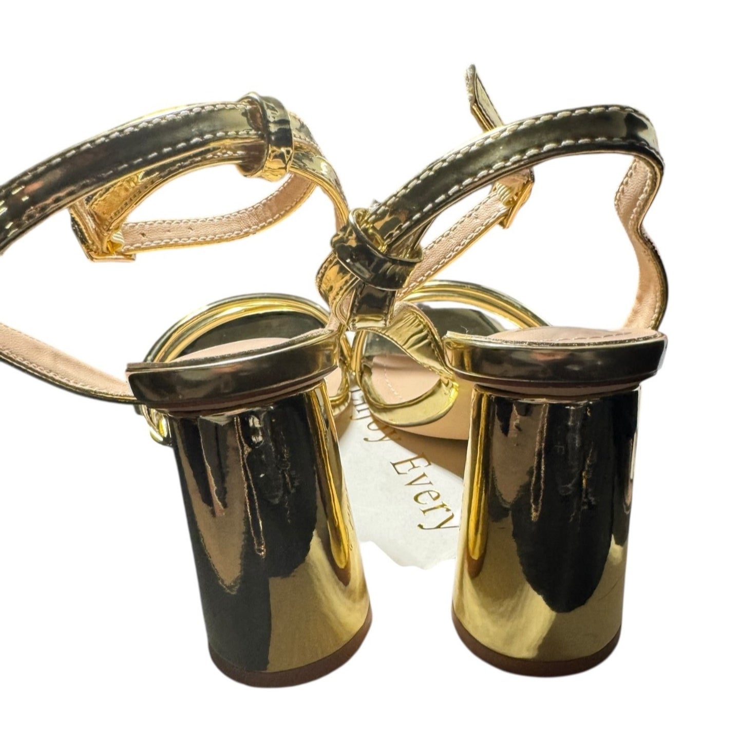 RIBONGZ Gold Block Heel Sandals With Strappy Design NWB  Size 6.5