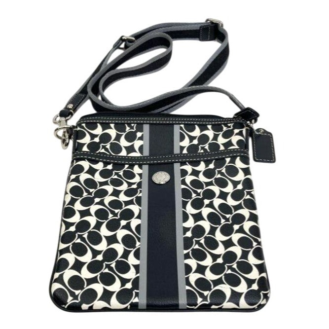 Coach Signature Leather Crossbody Bag With Adjustable Strap & Magnetic Snap Closure