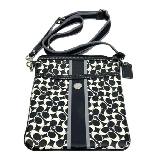 Coach Signature Leather Crossbody Bag With Adjustable Strap & Magnetic Snap Closure
