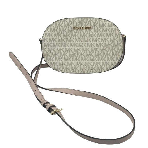 Michael Kors Jet Set Travel Logo Vanilla/Powder Brush Oval Crossbody Bag