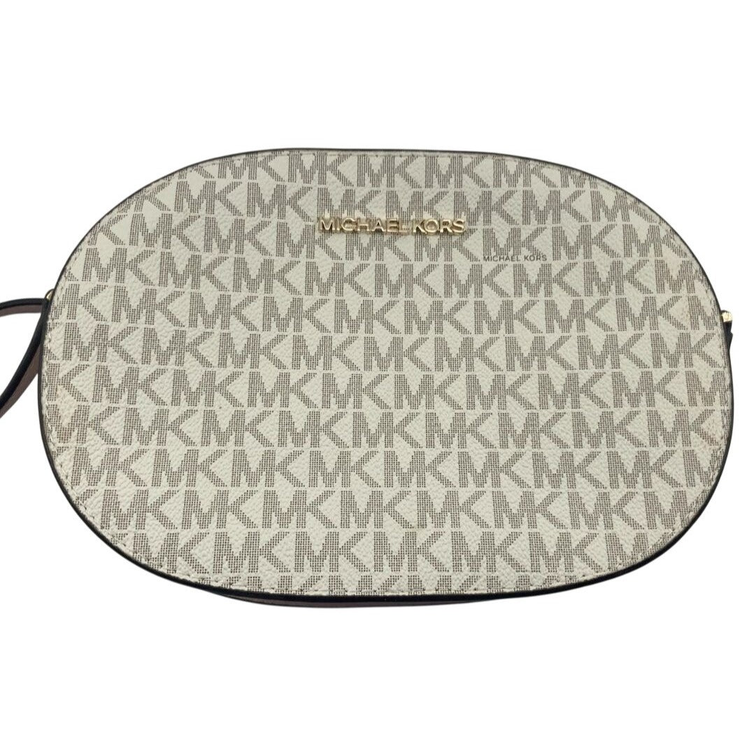 Michael Kors Jet Set Travel Logo Vanilla/Powder Brush Oval Crossbody Bag