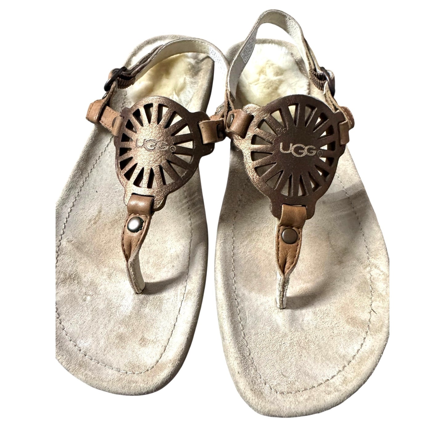 Ugg Womens 7 Sheepskin-Lined Leather Sandals With Laser-Cut Design