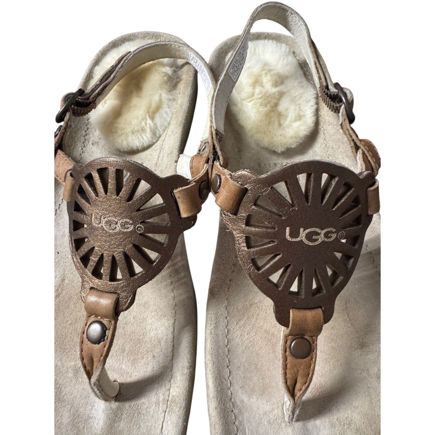 Ugg Womens 7 Sheepskin-Lined Leather Sandals With Laser-Cut Design