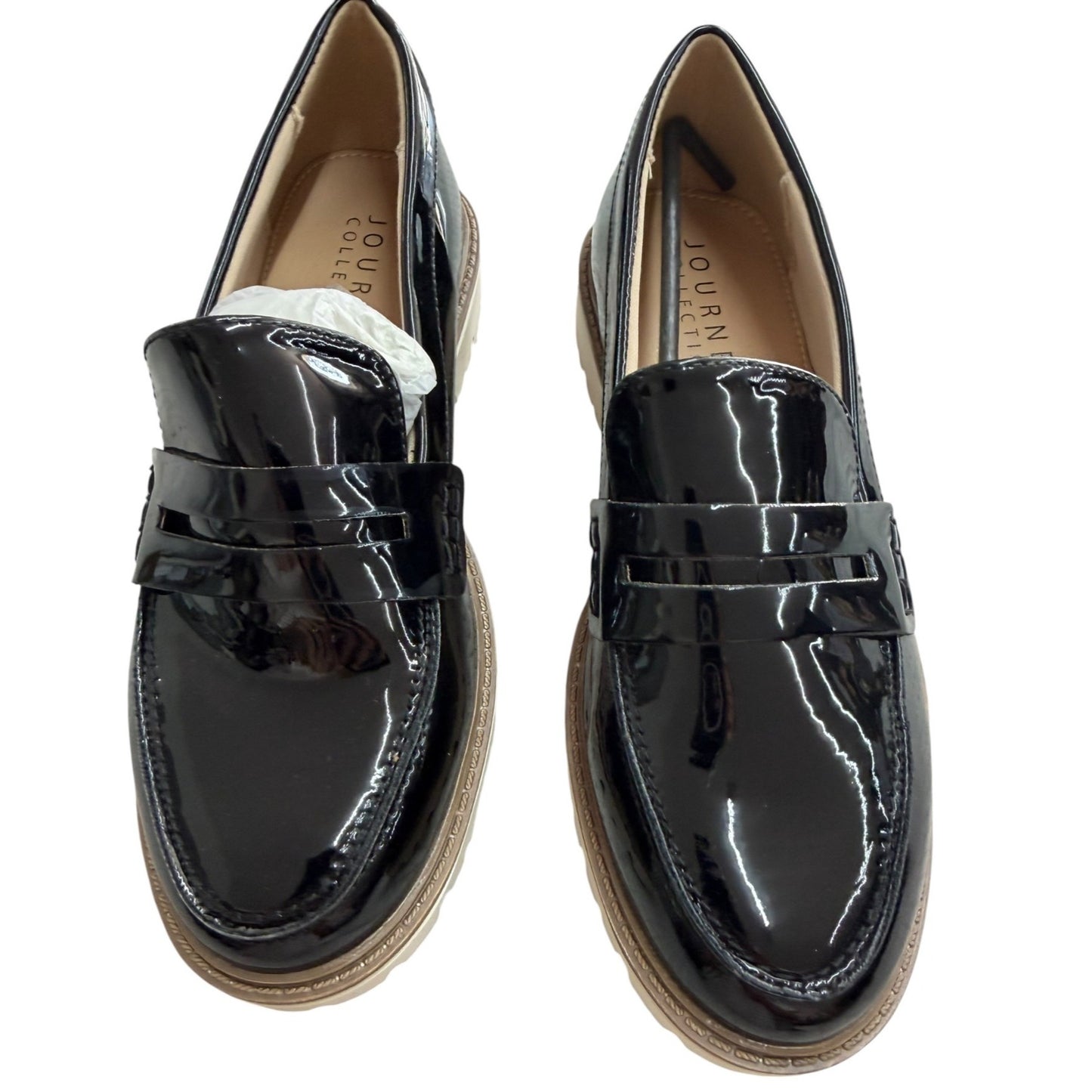 Journee Collection Women’s Black Patent Loafers With Lug Sole & Cushioned Footbed – Size 6.5
