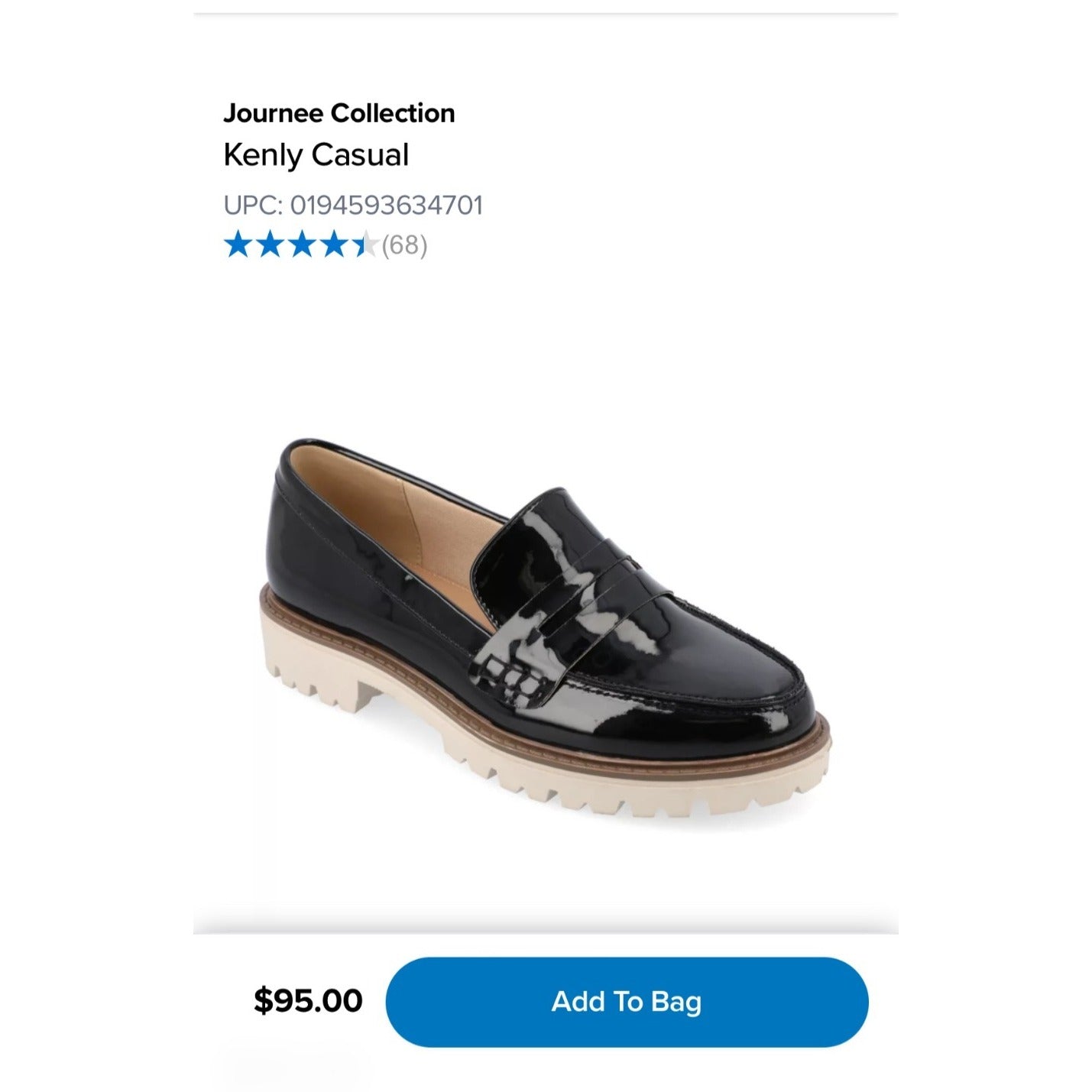Journee Collection Women’s Black Patent Loafers With Lug Sole & Cushioned Footbed – Size 6.5