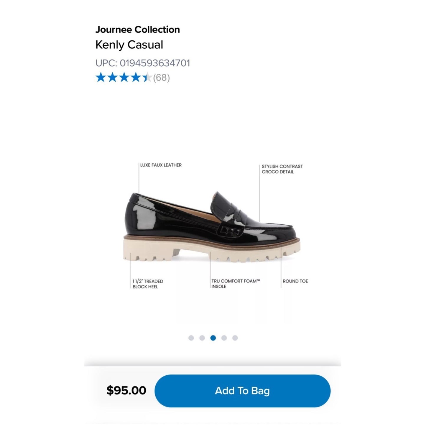 Journee Collection Women’s Black Patent Loafers With Lug Sole & Cushioned Footbed – Size 6.5