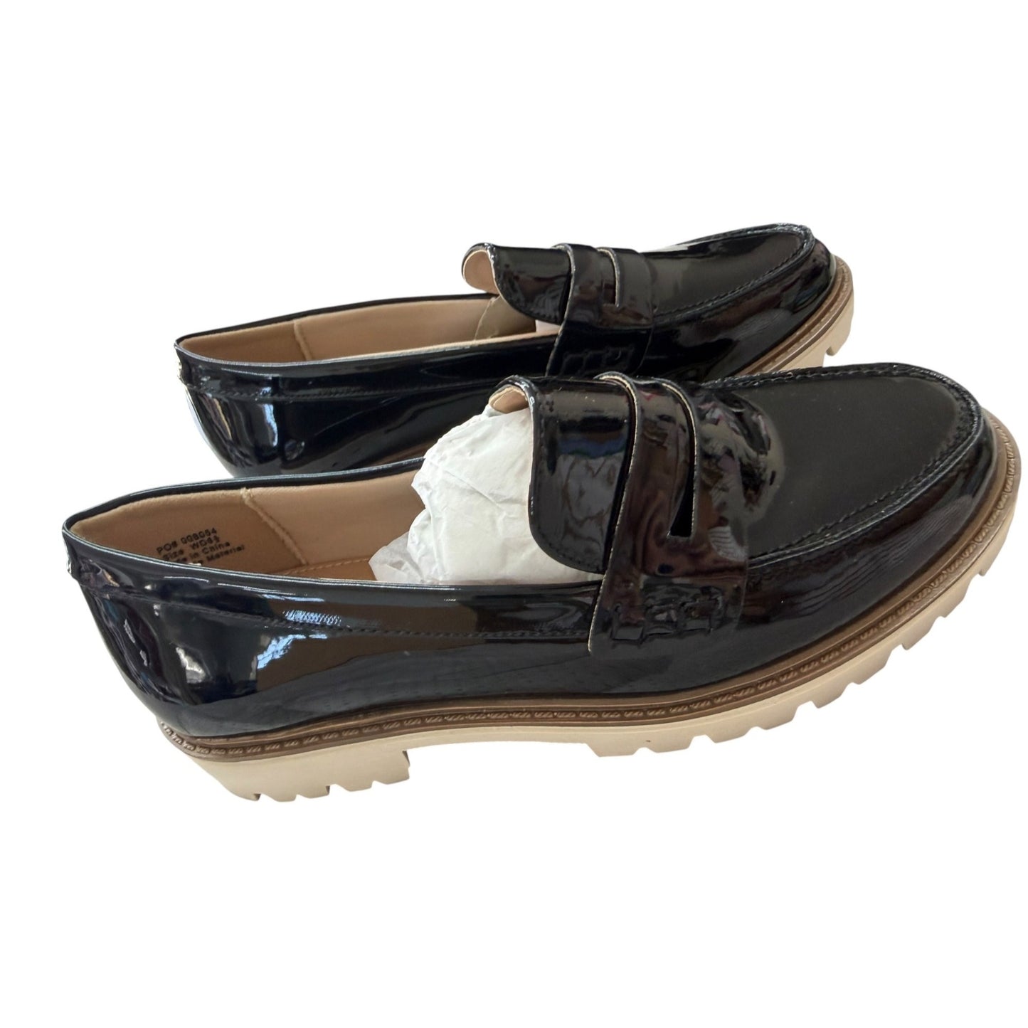 Journee Collection Women’s Black Patent Loafers With Lug Sole & Cushioned Footbed – Size 6.5