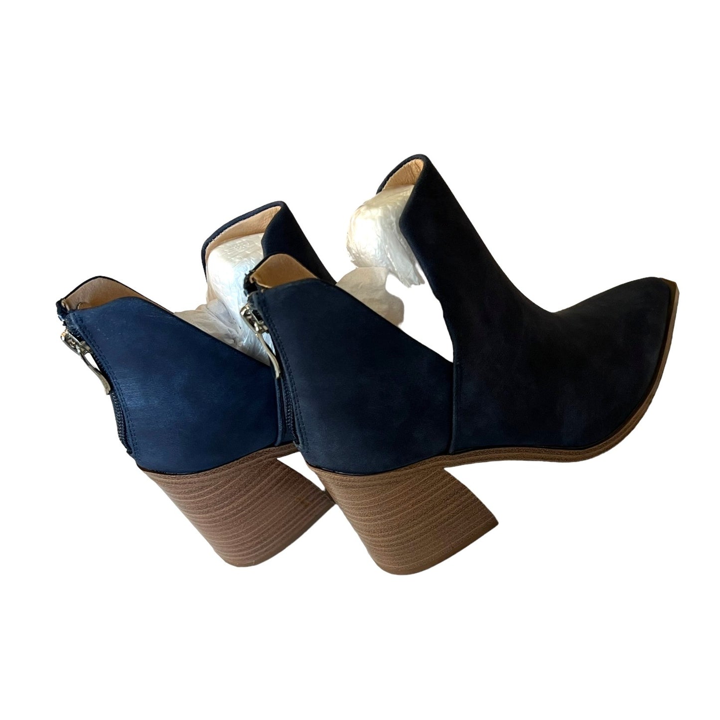 Navy Blue Ankle Boots With Chunky Heel & Back Zipper Closure Size 5.5 NWB