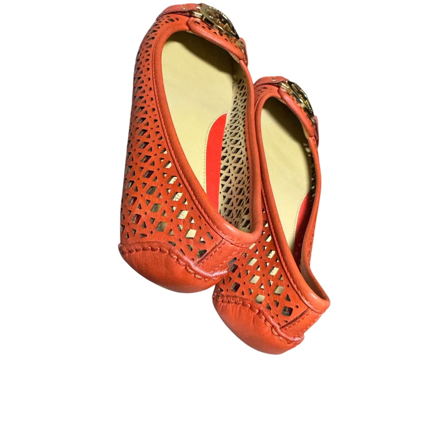 Michael Kors Orange Laser Cut Leather Ballet Flats With Gold MK Logo Womens Size 7